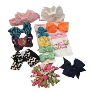 Girls Bows Headbands Clips Multicolored Mixed Lot 15 Pcs